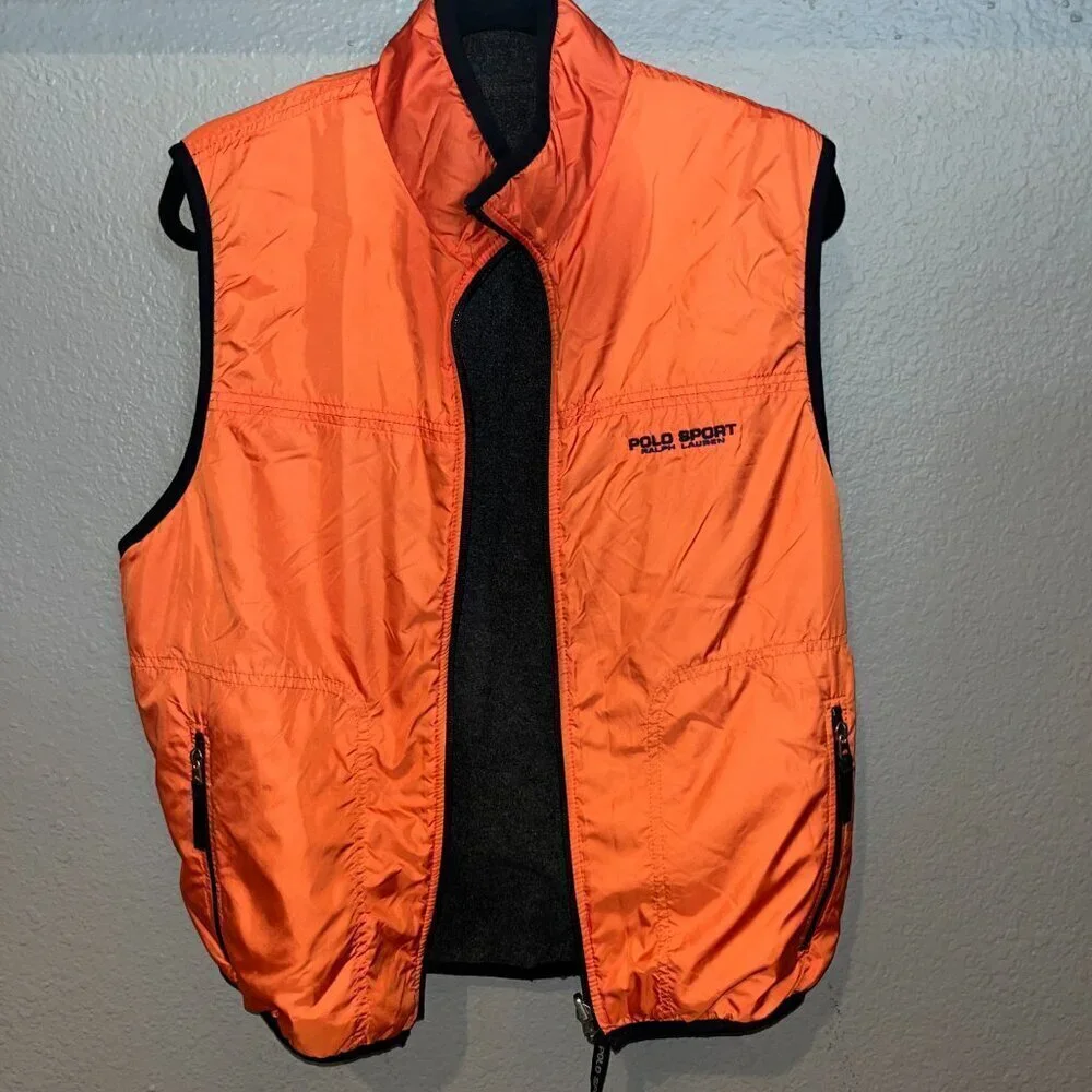 POLO SPORT RALPH LAUREN Reversible Gray to Orange Men's Full Zip Vest - EUC -M